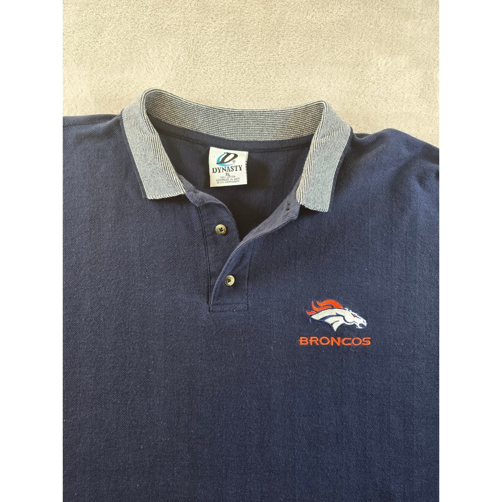 Vintage Denver Broncos Polo Shirt Mens XL Fit XXL Blue Long Sleeve NFL Y2K